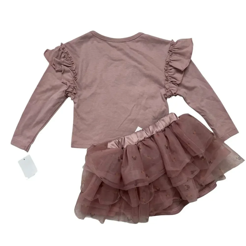 DISNEY *NEW* Minnie Pink Gold Outfit Size 12 Months Tule Skirt Top Cotton Blend